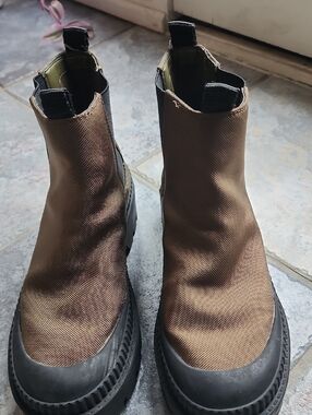 Marc Fisher Tan and Black Rugged Sole Chelsea Boots